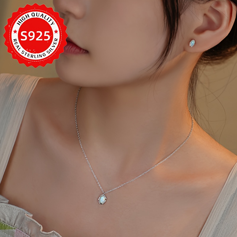 925 Silver Opal Jewelry Set Necklace Earrings Vacation Style Music Festivals